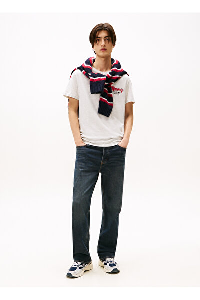 Tommy Jeans Crew Neck Printed Light Gray Men's T-Shirt Dm0Dm22049P09 Tjm Slim Font Play Te