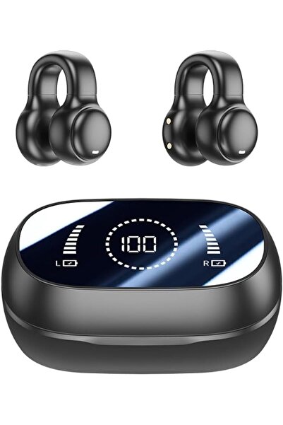 007 سماعات أذن رياضية لاسلكية مفتوحة الأذن مزودة بمشبك، هاي فاي، شاشة LED (أسود)