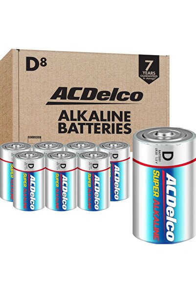 Generic AC Delco D Batteries 8-Pack — High Power Alkaline 1.5V, 7-Year Shelf Life, Resealable Pack
