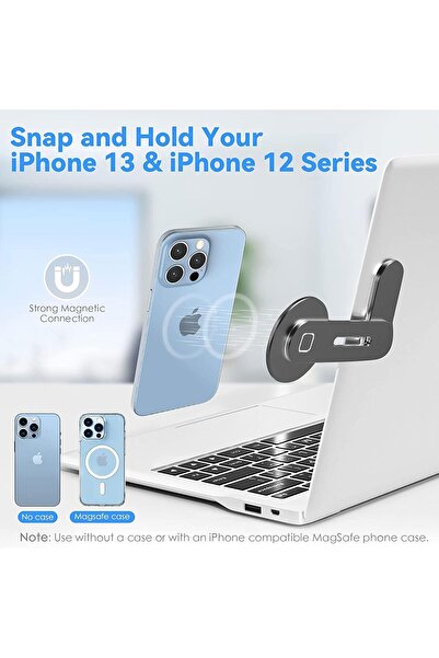 SULFAR Magnetic Laptop Phone Holder for iPhone 14/13/12 MagSafe — Adjustable Foldable Slim Side Mount (Bl