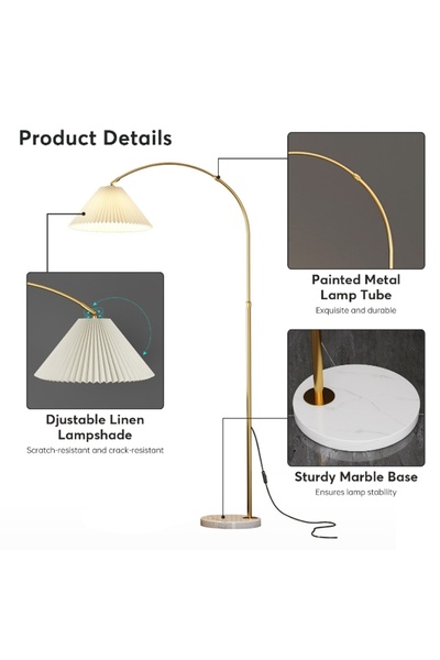 Venpara Adjustable Pleated Floor Lamp with Remote, 3 Color Temperatures, Marble Base