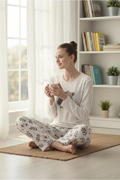 MORRO طقم بيجامة نسائية شتوية منقوشة بالكوالا الحرارية