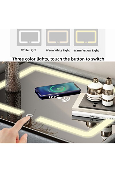 Venpara Smart Bedside Table with Wireless Charging, Bluetooth Speaker, 3-Color Lighting & 2 Drawers