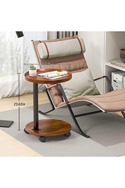 Golden Bark Round Coffee Side Table with Practical Metal Wheels Brown/Black