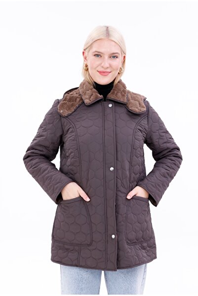 MG OTANTİK Γυναικείο παλτό με επένδυση από γούνα - Αδιάβροχο χειμερινό παλτό μεγάλου μεγέθους