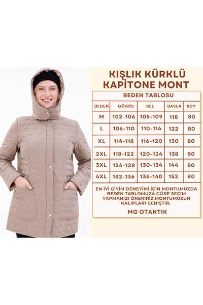 MG OTANTİK Women's Fur Quilted Coat - Water Repellent Plus Size Winter Coat