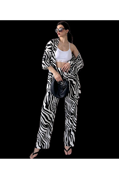 Genel Markalar Alt Üst Takım Kimono- Zebra Desenli