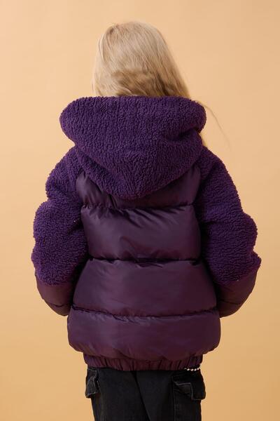 Perendi Παιδικό πουπουλένιο παλτό με κουκούλα και μανίκια – Μωβ