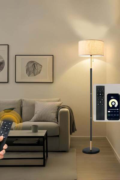 Venpara Amoyls Adjustable Floor Lamp with Remote, 3 Color Temperatures, Linen Shade, Marble Base