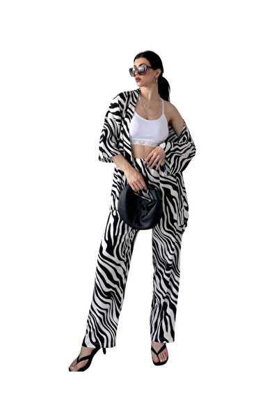 BEEMU Lower Upper Set Kimono - Zebra Patterned