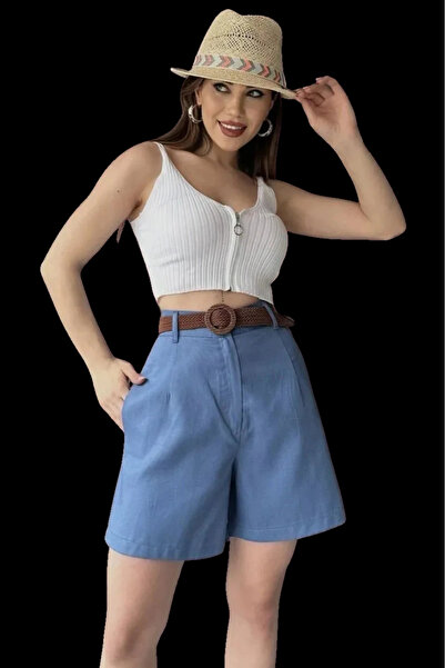 Combin شورت موم بقصة مريحة مع حزام - أزرق فاتح