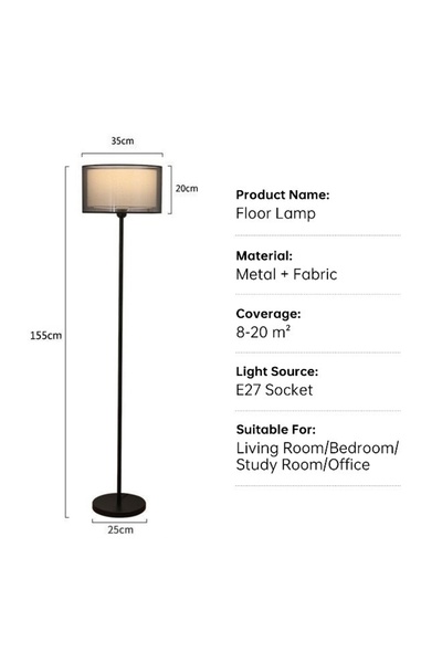 Venpara Modern Floor Lamp, Remote Control, 3 Color Temperatures, 5%-100% Brightness, 12W, Fabric Shade