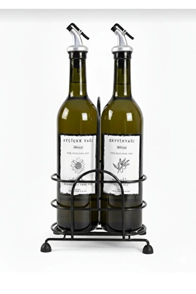 BÜYÜLÜ HOME 750 ml Amber Sunflower Oil Olive Oil Glass Bottle Oil Container Sauce Bowl with 2 Metal Stands