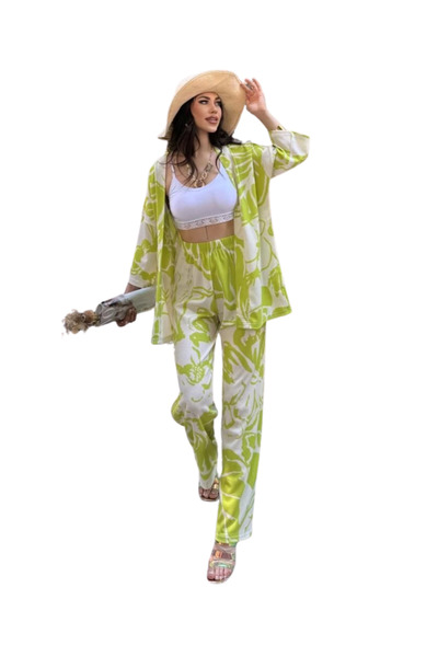 Nyx Giyim Lower Upper Set Kimono- Patterned-Green