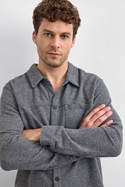 Back And Bond Γκρι πλεκτό πουκάμισο κανονικής εφαρμογής