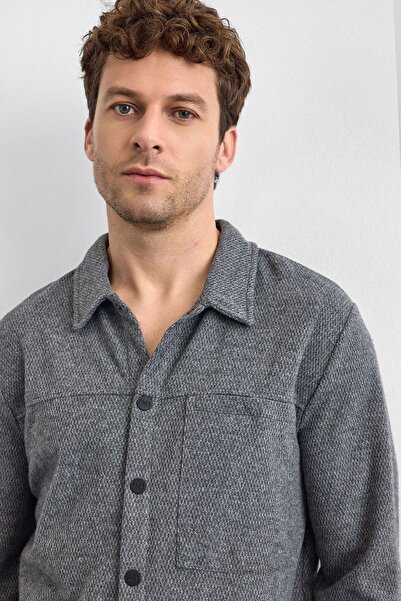Back And Bond Γκρι πλεκτό πουκάμισο κανονικής εφαρμογής