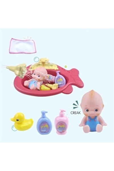 CREATIVE Play Set for Children 3+ - Fish-shaped Bathtub with Baby Doll & Bath Accessories, 34x34 cm, Multicol