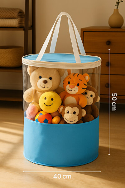 Evvera Şeffaf Silindir Mavi Renk Organizer Çanta – Çok Amaçlı Taşıma ve Saklama Hurcu