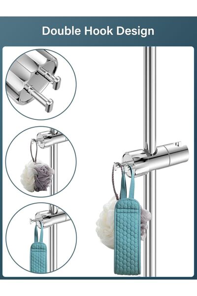RADIOTRONICS Shower Head Holder with 2 Hooks, Adjustable Bracket for 16–28mm Slide Rod