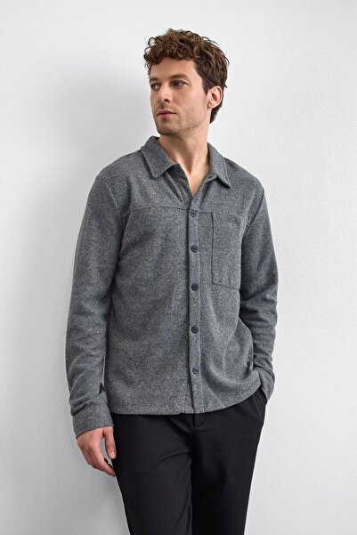 Back And Bond Γκρι πλεκτό πουκάμισο κανονικής εφαρμογής