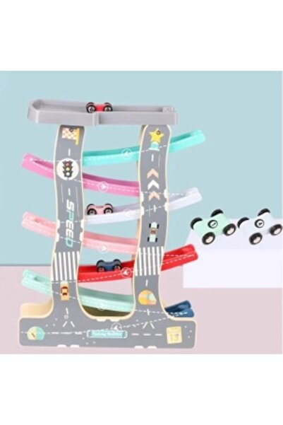 CREATIVE Wood & Plastic Race Track with 8 Toy Cars, Colorful Ramps, 40 x 30 cm (3+ years)