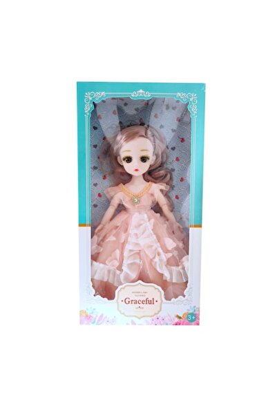 OEM Păpușă prințesă în rochie roz cu fluturi, 30 cm, articulată, păr mov