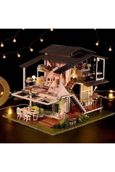 CREATIVE DIY Wooden Dollhouse Kit with Furniture, Accessories and LED Light, 32 x 24.5 x 25.5 cm, Multicolor