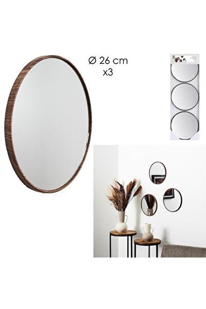 Other Set of 3 Toronto ROUND MIRRORS walnut 26 cm walnut color