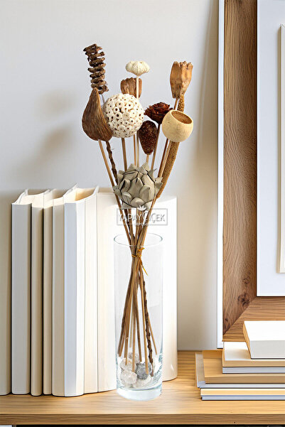 Yapay Çiçek Deposu Naturel Tropik Asorti Kuru Çiçek Karnavalı 10 Dallı 45 cm