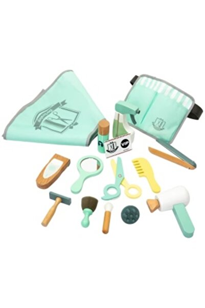 CREATIVE Wooden Hairdresser Play Set for Children 3+, 16 Accessories, 21.5 x 17.1 cm, Brown-Blue