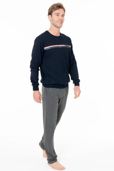 U.S. Polo Assn. Erkek 2 İplik Dokuma Kışlık Ev Giyim Alt Üst Takım, Bisiklet Yaka Kol Manşetli