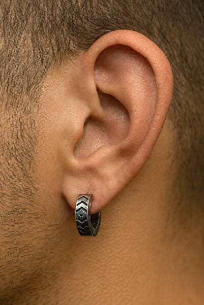 TAKIŞTIR Silver Color Men's Steel Earrings (Pair)