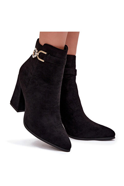 BOTO Eko Botine Din Velur Pe Toc Cu Decor Negru Lymall 38