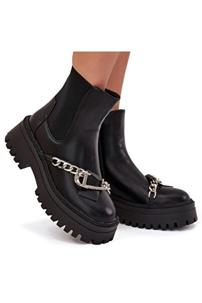 BOTO Botine Dama Pe Platforma Cu Lanț Negre Marvella 36