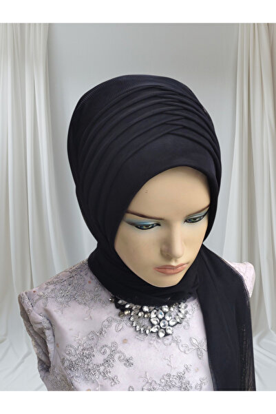 Nuray hazır duvak Black Without Fringe Model Ready-Made Veil Ready-Made Shawl Ready-Made Turban