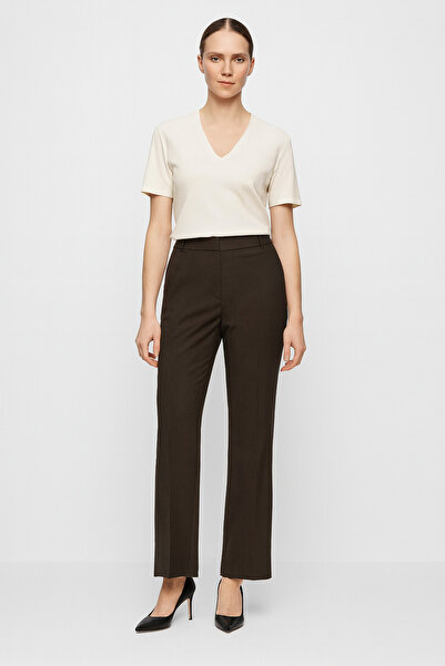 MG Woven Fabric Regular Waist Brown Fabric Pants Office Casual Stylish