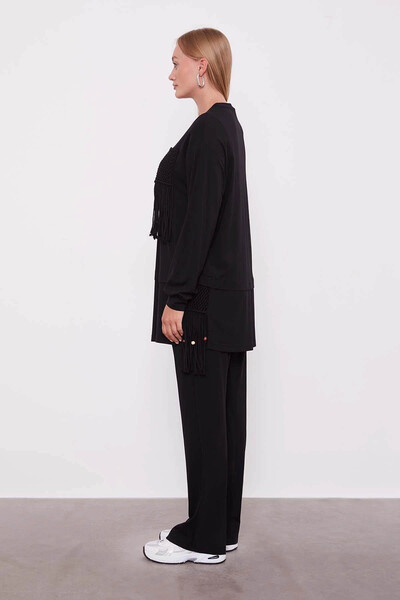 trender Straw Tassel Detailed Black Women's Top and Bottom Set 100807