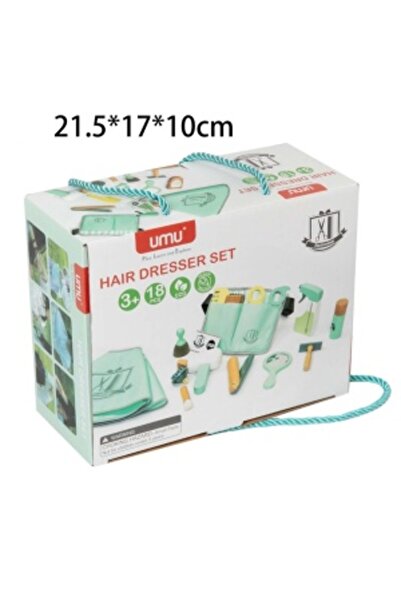 CREATIVE Wooden Hairdresser Play Set for Children 3+, 16 Accessories, 21.5 x 17.1 cm, Brown-Blue