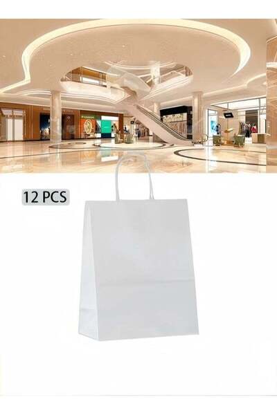 fun zone أكياس هدايا ورقية صديقة للبيئة مكونة من 12 قطعة مع مقابض (أبيض)