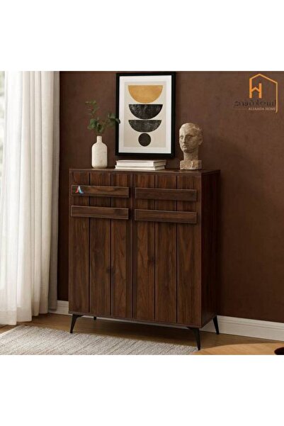Al Saada Home خزانة أحذية ببابين - 95×30×80 سم - لون القهوة
