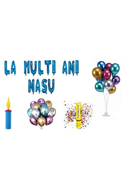 OEM Set baloane „La mulți ani, Nașul”, decor tort, 75 buc, albastru