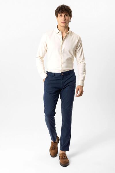 Back And Bond Lacivert Slim Fit Pamuklu Beli Bağcıklı Yan Cep Chino Pantolon