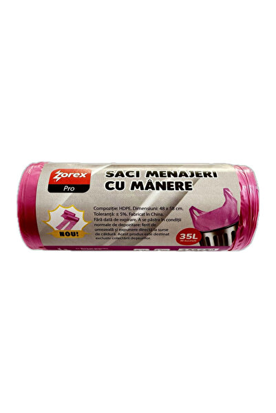 ZOREX Saci de gunoi Pro cu mânere, roz, 35L, 30 buc/rolă