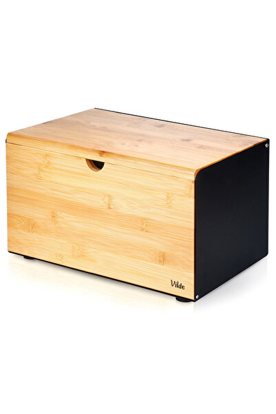 Other Chlebak drewniany metalowy czarny podwójna pokrywa 35,5x22x20,5 cm