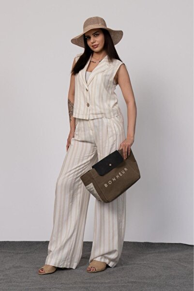 MissVina طقم بنطلون وسترة مخططة 1235