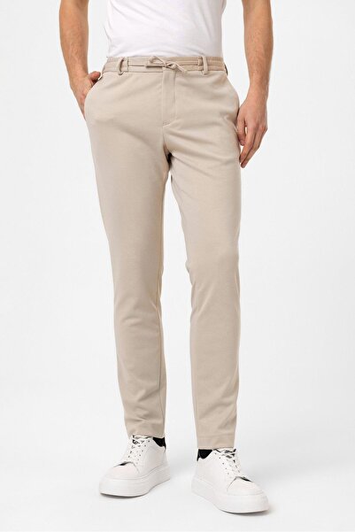 Back And Bond Beige Slim Fit Lace-Up Jogger Pants