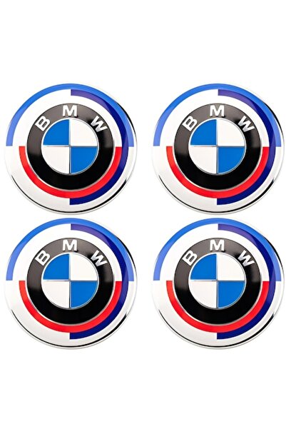 M.A.C Set of 4 wheel hub cap stickers 56mm compatible with BMW 50th anniversary logo, white-blue
