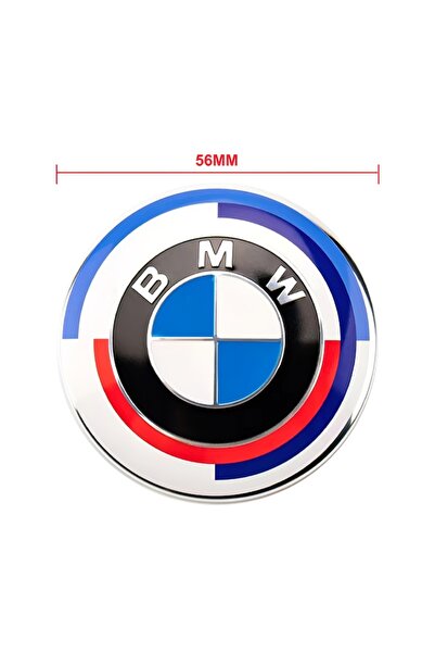 M.A.C Set of 4 wheel hub cap stickers 56mm compatible with BMW 50th anniversary logo, white-blue