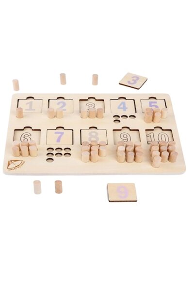 OEM Дървен пъзел Монтесори с числа - образователна дъска за вертикално броене
