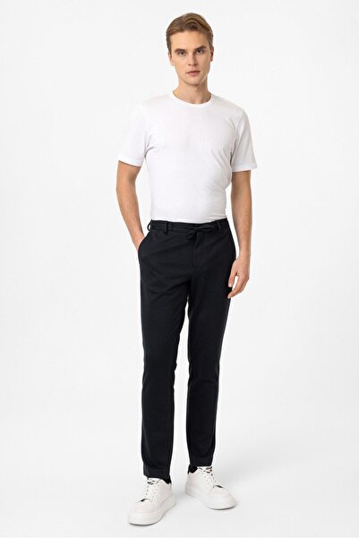 Back And Bond Navy Blue Slim Fit Lace-Up Jogger Pants